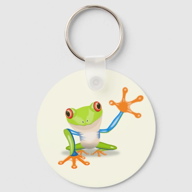 Porte-clés Illustration de grenouille à yeux rouges agitant (Recto)