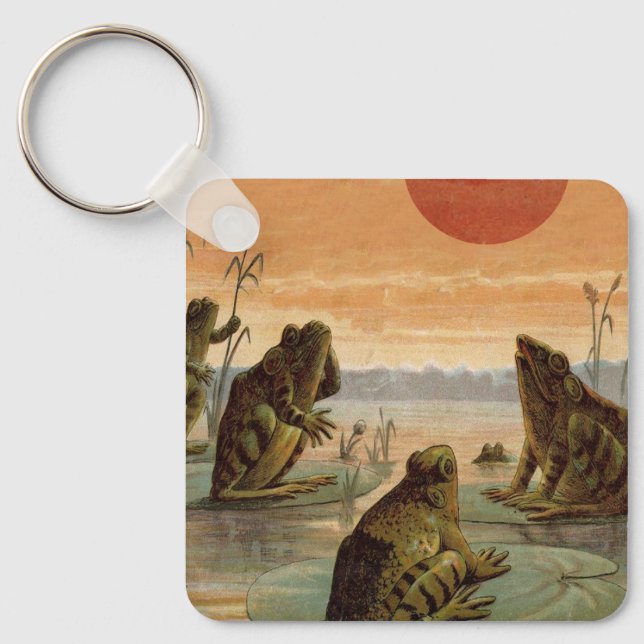 Porte-clés Illustration de grenouilles sur nénuphars sous la  (Recto)