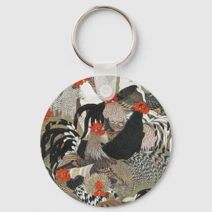 Porte-clés Illustration de Hen Roosters par Ito Jakuchu