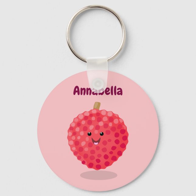 Porte-clés Illustration de litchee rose mignon (Recto)