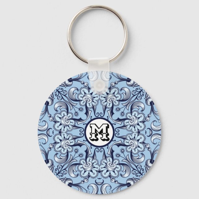 Porte-clés Illustration de Mandala décorative bleue (Recto)