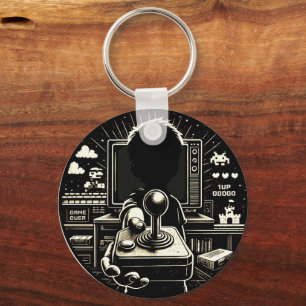 Porte-clés Illustration de manette de jeu en silhouette rétro