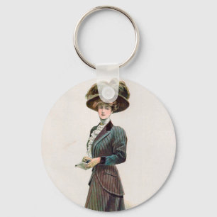 Porte-clés Illustration De Mode vintage Dame Tenant Un Livre