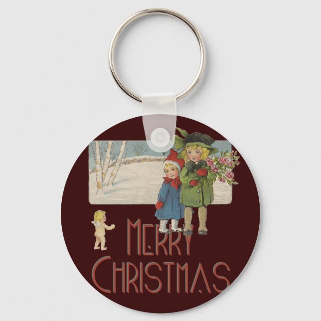 Porte-clés Illustration de Noël Antique Enfants 1920 (Recto)