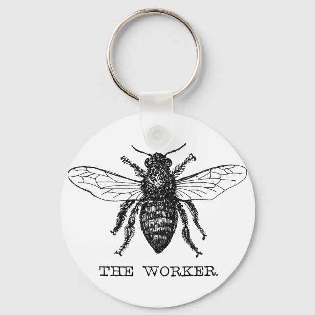 Porte-clés Illustration de Worker Bee Bumblebee Honey Antique (Recto)