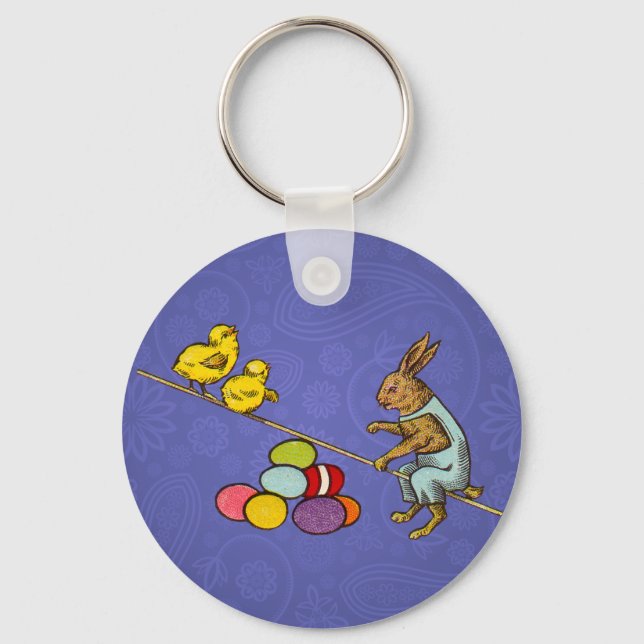 Porte-clés Illustration des oeufs de poulets lapins de Pâques (Recto)