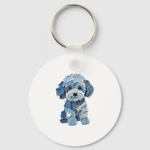 Porte-clés Illustration du chien de la patchwork Denim mignon