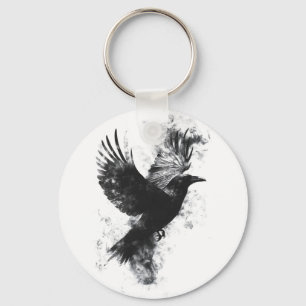 Porte-clés Illustration du Corbeau gothique : Fumée et plumes