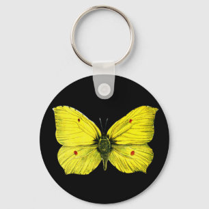Porte-clés Illustration du papillon Vintage noir et jaune