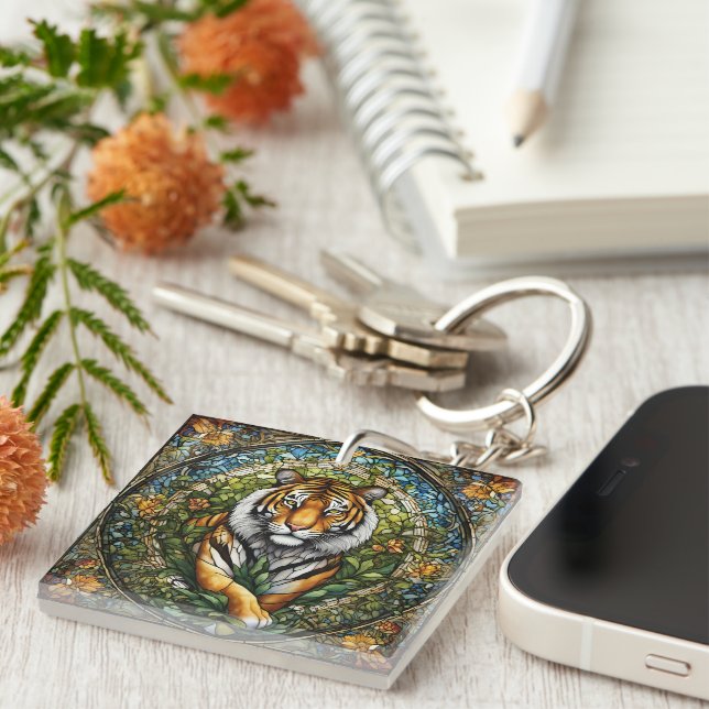Porte-clés Illustration du tigre de verre (Devant Droit)