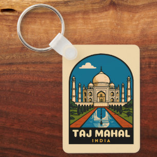 Porte-clés Illustration du Vintage voyage rétro Taj Mahal Ind