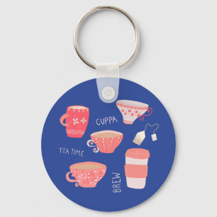 Porte-clés Illustration d'une tasse et d'une théière vintage