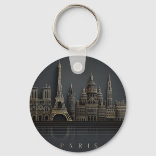Porte-clés Illustration élégante de la skyline de Paris en or