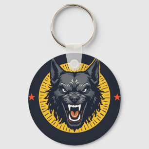 Porte-clés Illustration Fierce Wolf avec conception circulair