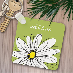 Porte-clés Illustration florale Daisy tendance - chaux et jau