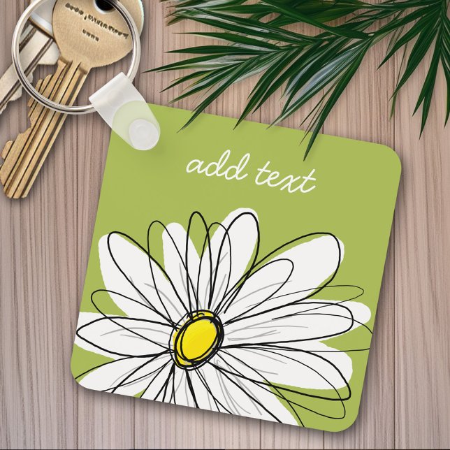 Porte-clés Illustration florale Daisy tendance - chaux et jau (Personalized keychain - Whimsical Daisy)