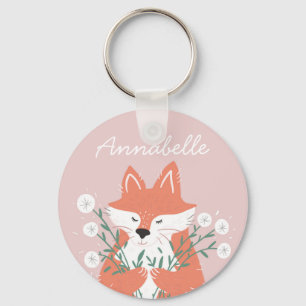 Porte-clés Illustration Fox Fleurs d'odeur personnalisée