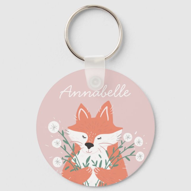 Porte-clés Illustration Fox Fleurs d'odeur personnalisée (Recto)