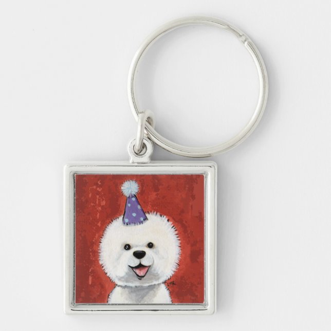 Porte-clés Illustration mignonne de chien de partie de Bichon (Devant)