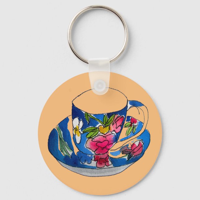 Porte-clés illustration originale de l'aquarelle Teacups vint (Recto)