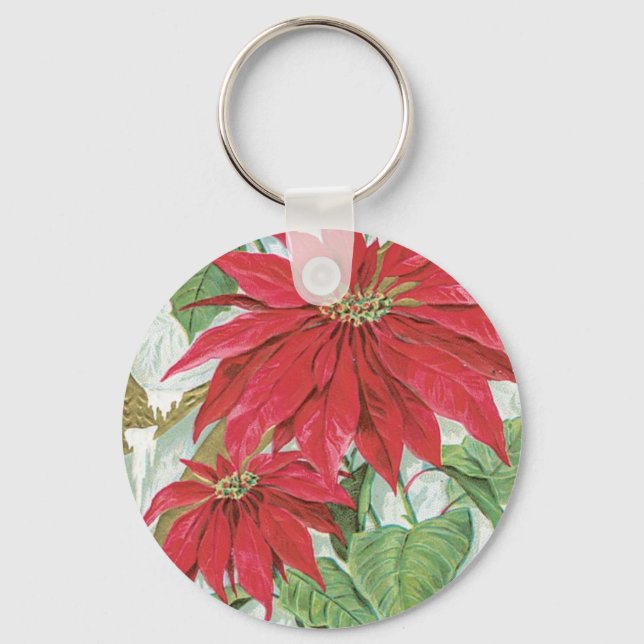 Porte-clés Illustration Poinsettia vintage. (Recto)