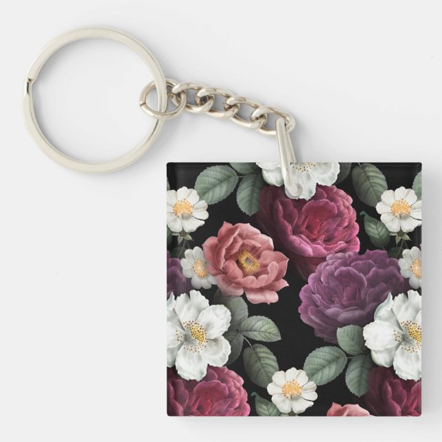 Porte-clés Illustration Rose vintage (Devant)