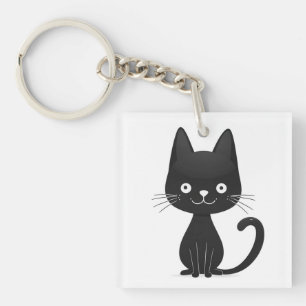 Porte-clés Illustration simple de chat noir - Chat mignon kaw