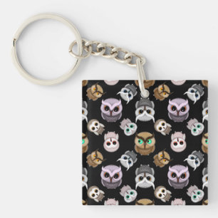 Porte-clés Illustrations de chouette mignonne sur fond noir