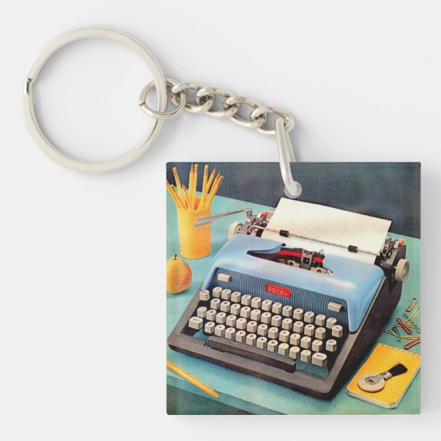 Porte-clés image d'annonce de machine à écrire des années (Devant)
