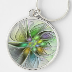 Porte-clés Imaginaire coloré Fleur moderne Abstrait Fractal