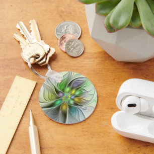 Porte-clés Imaginaire coloré Fleur moderne Abstrait Fractal