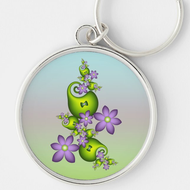 Porte-clés Imaginaire Floral Fleurs Lilac Formes vertes Fract (Devant)