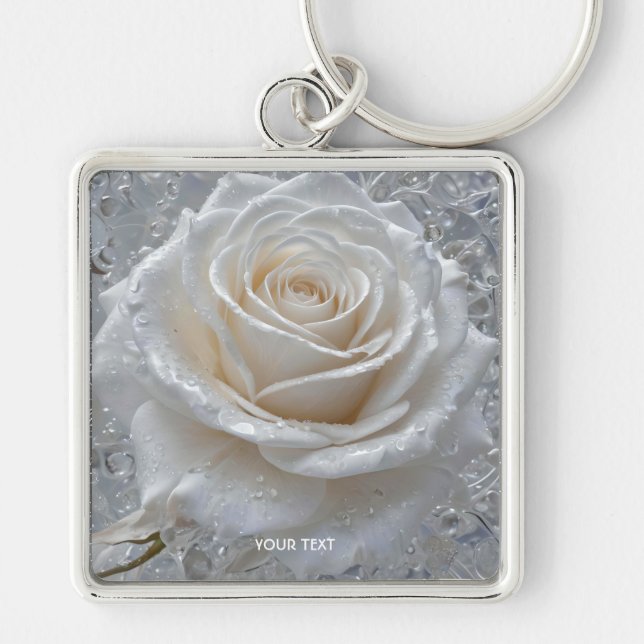 Porte-clés Imaginaire Rose blanche mignonne gouttes (Devant)