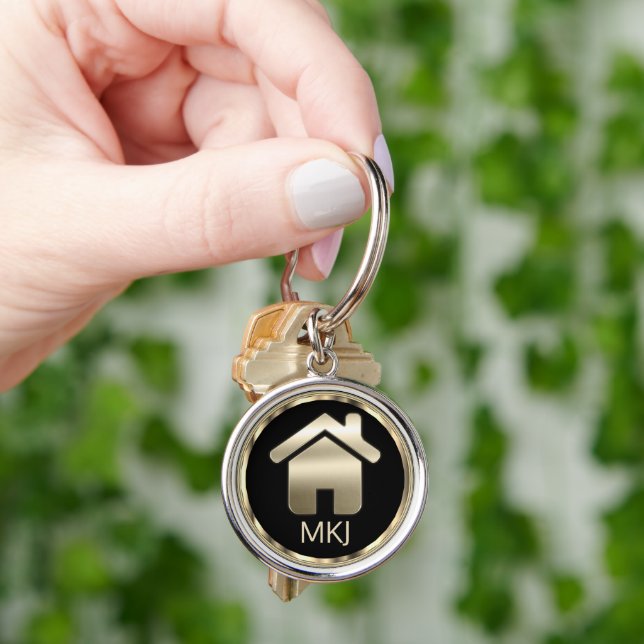 Porte-clés Immobilier noir et or - Monogramme (main)