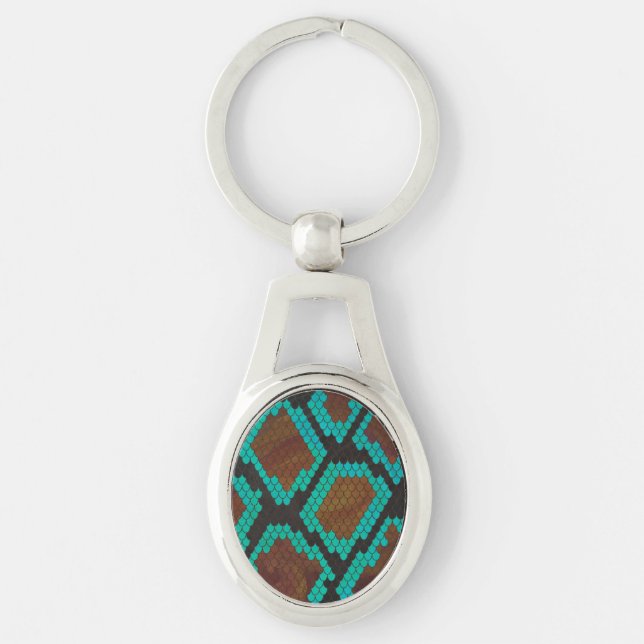 Porte-clés Impression Brown et Turquoise de serpent (Devant)