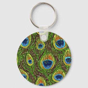 Porte-clés Impression de plumes de paon colorées RAB Rockabil