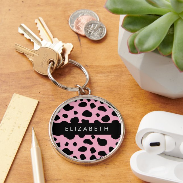 Porte-clés Impression De Vache, Spots De Vache, Vache Rose, V (Bureau)