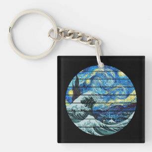PORTE-CLÉS IMPRESSIONNISME NUIT ÉTOILÉE VAGUE DE KANAGAWA ART
