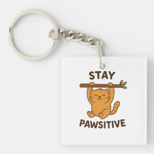 Porte-clés Imprimé de citation inspirante "Restez pawsitif"