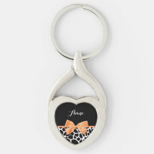 Porte-clés Imprimé girafe féminin ruban orange avec nom