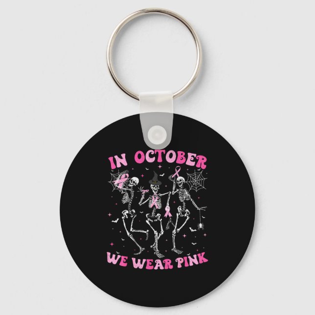 Porte-clés In October We Wear Nk Halloween Breast Cancer Skel (Recto)