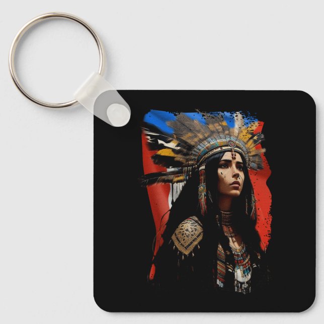 Porte-clés Indigène Taino femme Porto-Rico Drapeau Caraïbes (Recto)