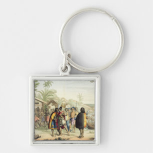 Porte-clés Indigènes polynésiens saluant et frottant des ne