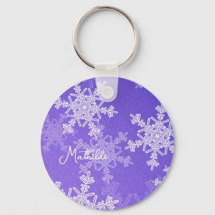 Porte-clés Indigo White Snowflakes Minimaliste Nom de Noël