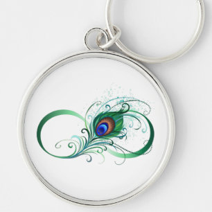 Porte-clés Infinity Symbol with Peacock Feather