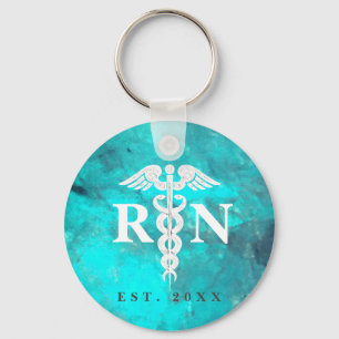 Porte-clés Infirmière autorisée Caduceus Marbre Turquoise mod