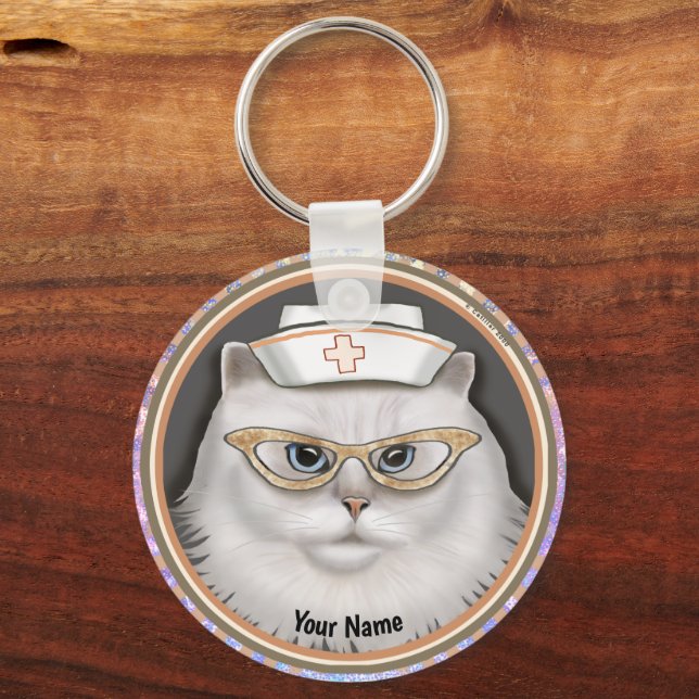 Porte-clés infirmière chat persan (Recto)