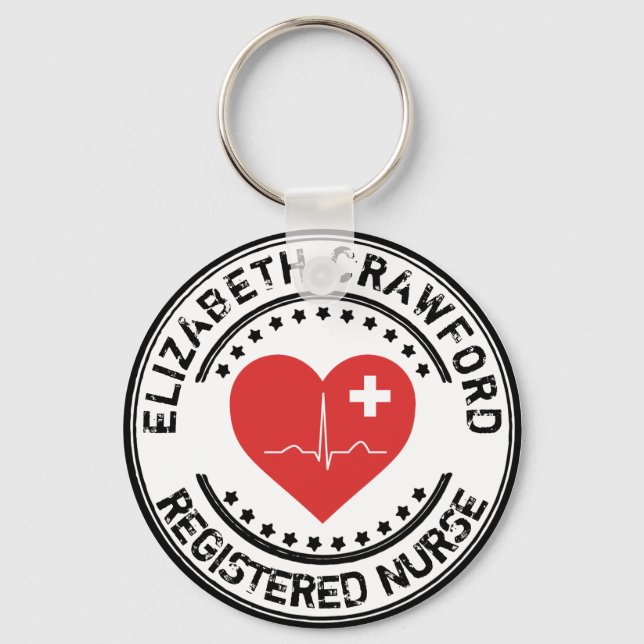 Porte-clés Infirmière inscrite Coeur de timbre ECG avec votre (Recto)