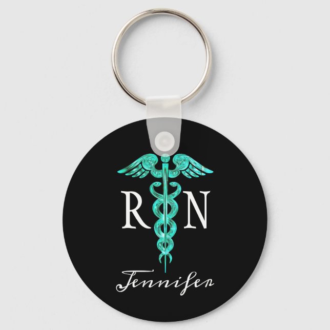 Porte-clés Infirmière inscrite RN Médicale Caduceus Turquoise (Recto)