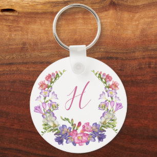 Porte-clés Initial Letter Floral Wreath Metal Custom Keychain